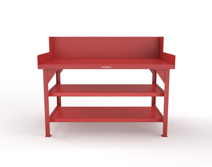 Extreme Duty 7 GA Shop Table with Side Guards, 2 Shelves - 60 In. W x 36 In. D x 46 In. H - T6036S/SG-3001