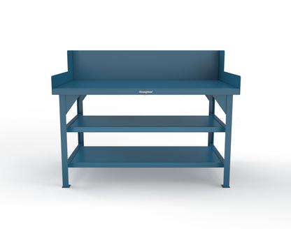 Extreme Duty 7 GA Shop Table with Side Guards, 2 Shelves - 60 In. W x 36 In. D x 46 In. H - T6036S/SG-5010