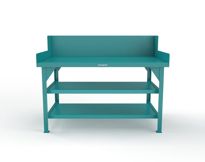 Extreme Duty 7 GA Shop Table with Side Guards, 2 Shelves - 60 In. W x 36 In. D x 46 In. H - T6036S/SG-5021