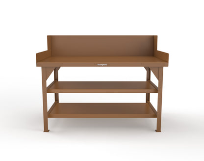 Extreme Duty 7 GA Shop Table with Side Guards, 2 Shelves - 60 In. W x 36 In. D x 46 In. H - T6036S/SG-8025