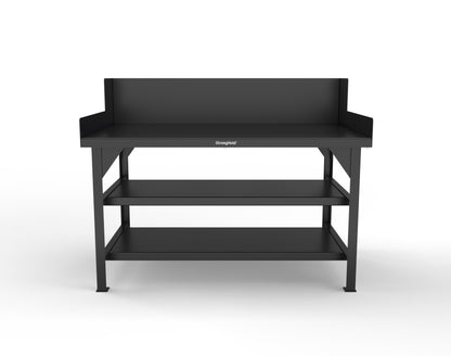 Extreme Duty 7 GA Shop Table with Side Guards, 2 Shelves - 60 In. W x 36 In. D x 46 In. H - T6036S/SG-9005