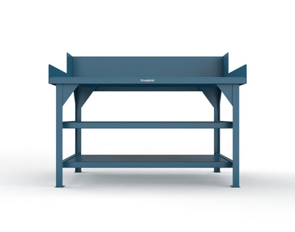 Extreme Duty 7 GA Shop Table with Side Guards, 2 Shelves - 60 In. W x 36 In. D x 46 In. H - T6036S/SG-5010