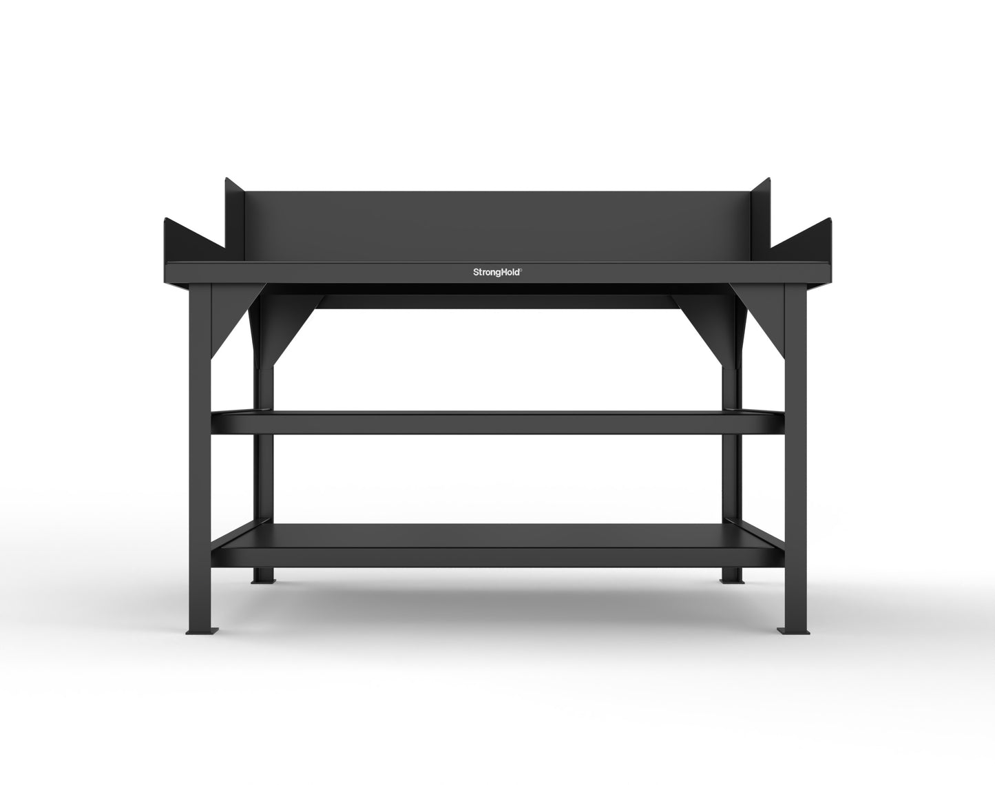 Extreme Duty 7 GA Shop Table with Side Guards, 2 Shelves - 60 In. W x 36 In. D x 46 In. H - T6036S/SG-9005