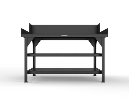 Extreme Duty 7 GA Shop Table with Side Guards, 2 Shelves - 60 In. W x 36 In. D x 46 In. H - T6036S/SG-9005
