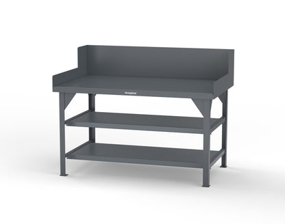 Extreme Duty 7 GA Shop Table with Side Guards, 2 Shelves - 60 In. W x 36 In. D x 46 In. H - T6036S/SG-7024