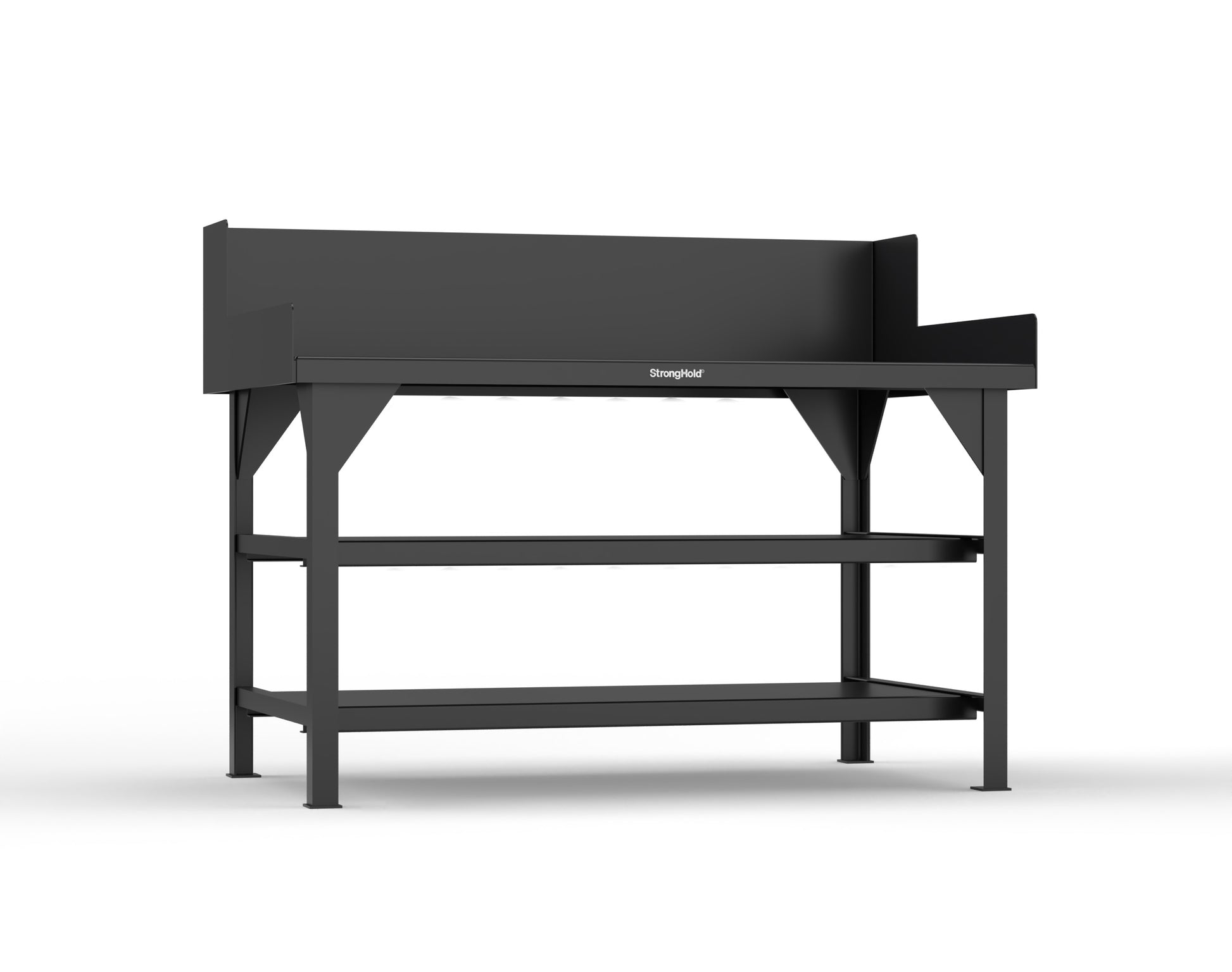 Extreme Duty 7 GA Shop Table with Side Guards, 2 Shelves - 60 In. W x 36 In. D x 46 In. H - T6036S/SG-9005