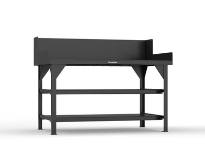 Extreme Duty 7 GA Shop Table with Side Guards, 2 Shelves - 60 In. W x 36 In. D x 46 In. H - T6036S/SG-9005