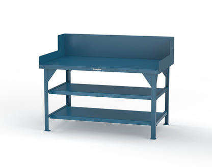 Extreme Duty 7 GA Shop Table with Side Guards, 2 Shelves - 60 In. W x 36 In. D x 46 In. H - T6036S/SG-5010