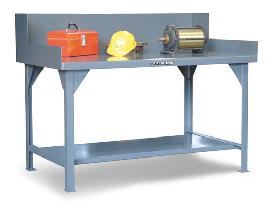 Extreme Duty 7 GA Shop Table with Side Guards, 2 Shelves - 2 In. W x 36 In. D x 46 In. H
