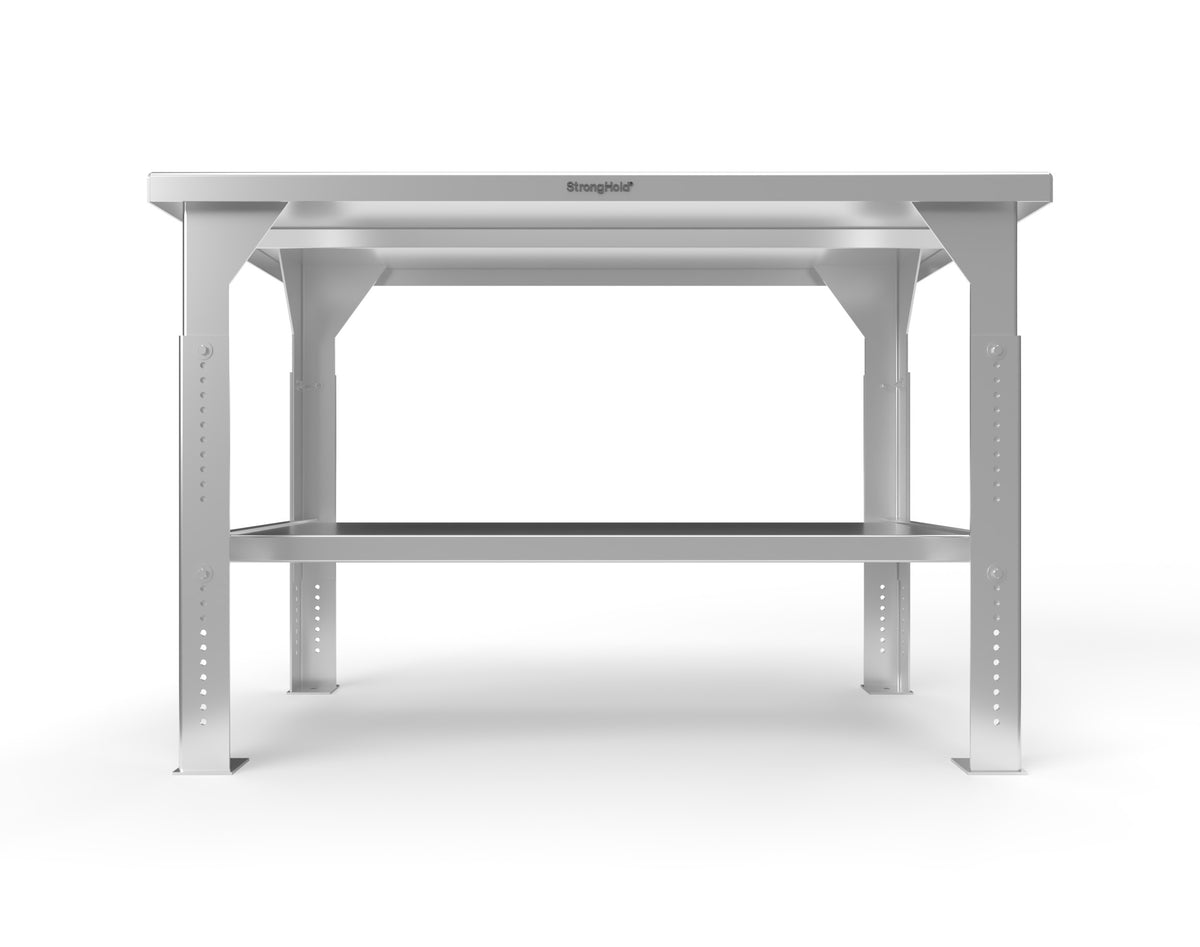 Extreme Duty 7 GA Stainless Steel Shop Table, Adjustable Legs, 1 Shelf - 60 In. W x 36 In. D x 30-40 In. H - T6036SS-AL-1