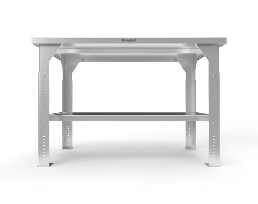 Extreme Duty 7 GA Stainless Steel Shop Table, Adjustable Legs, 1 Shelf - 60 In. W x 36 In. D x 30-40 In. H - T6036SS-AL-1