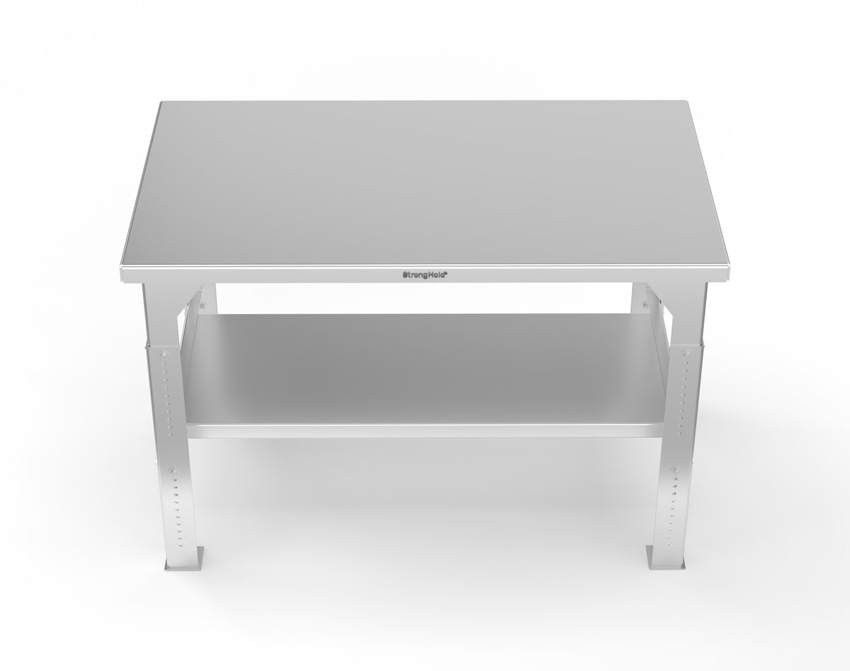 Extreme Duty 7 GA Stainless Steel Shop Table, Adjustable Legs, 1 Shelf - 60 In. W x 36 In. D x 30-40 In. H - T6036SS-AL-2