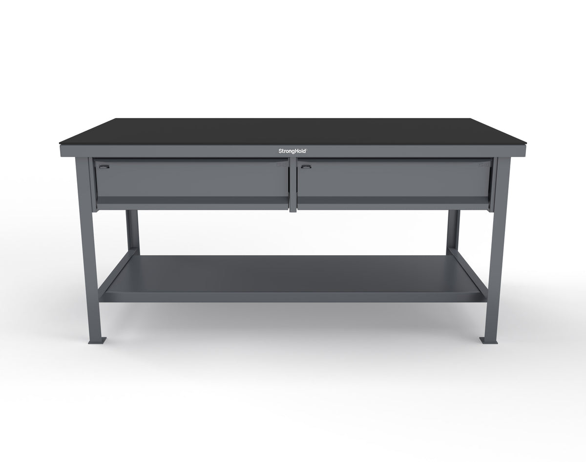 Extreme Duty 7 GA Shop Table with ABS Top, 2 Drawers, 1 Shelf - 72 In. x 36 In. D x 34 In. H - T7236-2DB-ABS-7024