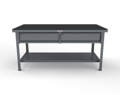 Extreme Duty 7 GA Shop Table with ABS Top, 2 Drawers, 1 Shelf - 72 In. x 36 In. D x 34 In. H - T7236-2DB-ABS-7024