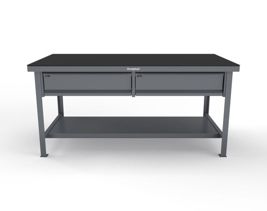 Extreme Duty 7 GA Shop Table with ABS Top, 2 Drawers, 1 Shelf - 72 In. x 36 In. D x 34 In. H - T7236-2DB-ABS-7024