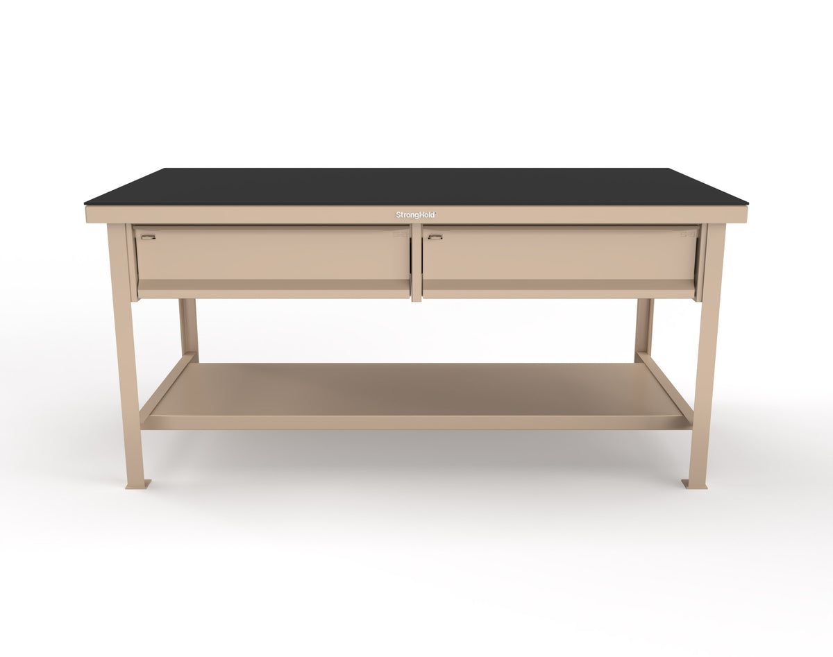 Extreme Duty 7 GA Shop Table with ABS Top, 2 Drawers, 1 Shelf - 72 In. x 36 In. D x 34 In. H - T7236-2DB-ABS-1019