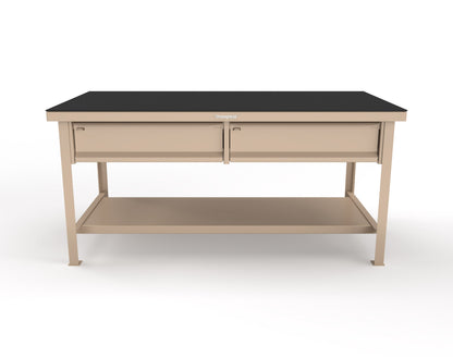 Extreme Duty 7 GA Shop Table with ABS Top, 2 Drawers, 1 Shelf - 72 In. x 36 In. D x 34 In. H - T7236-2DB-ABS-1019
