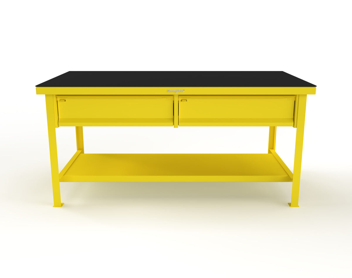 Extreme Duty 7 GA Shop Table with ABS Top, 2 Drawers, 1 Shelf - 72 In. x 36 In. D x 34 In. H - T7236-2DB-ABS-1023