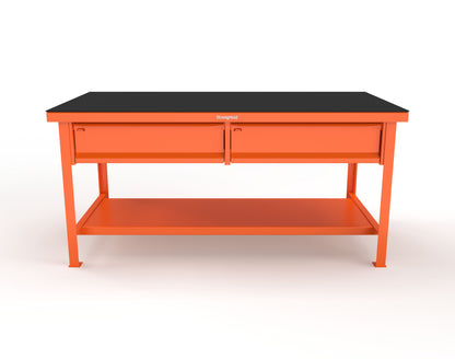 Extreme Duty 7 GA Shop Table with ABS Top, 2 Drawers, 1 Shelf - 72 In. x 36 In. D x 34 In. H - T7236-2DB-ABS-2004