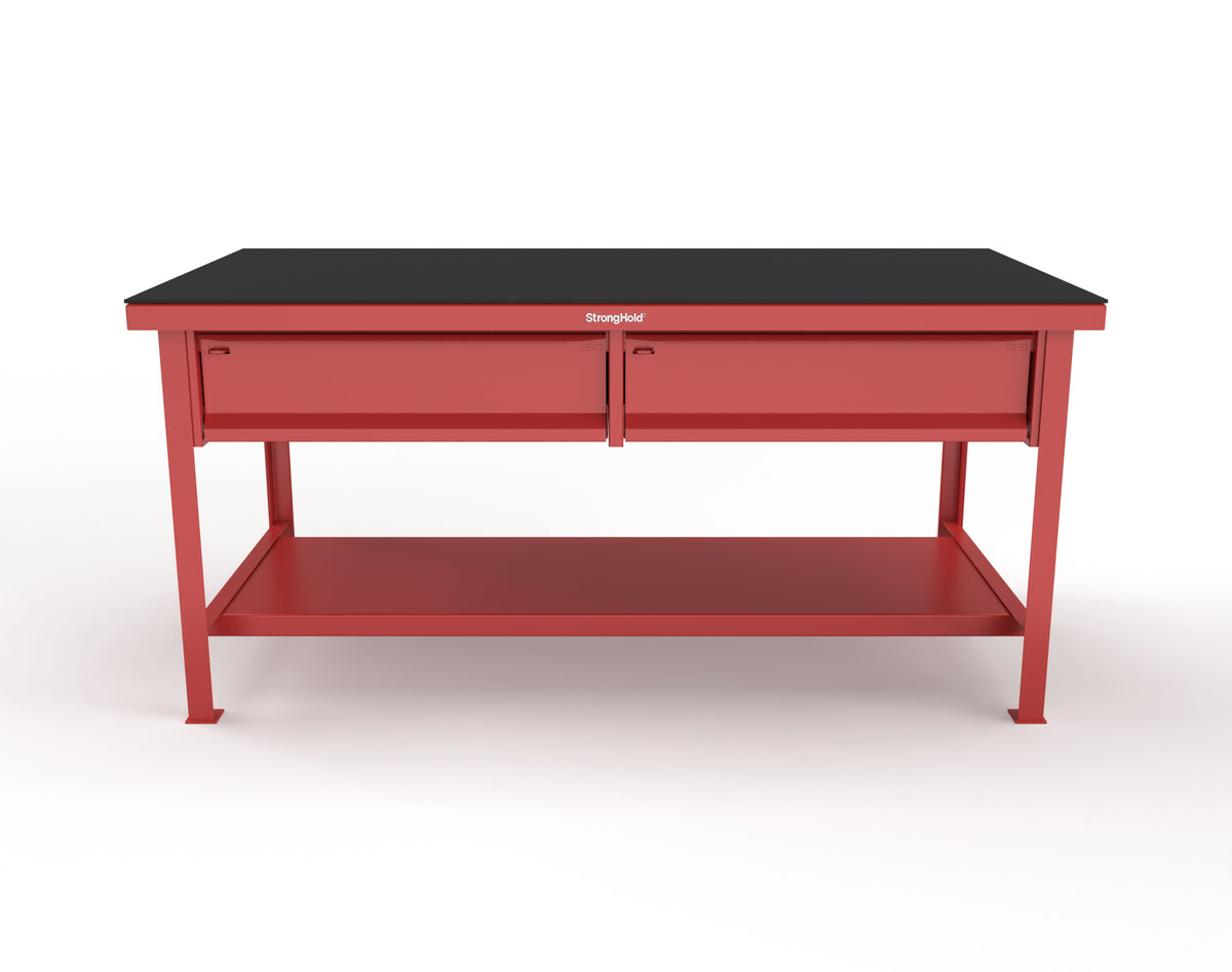 Extreme Duty 7 GA Shop Table with ABS Top, 2 Drawers, 1 Shelf - 72 In. x 36 In. D x 34 In. H - T7236-2DB-ABS-3001