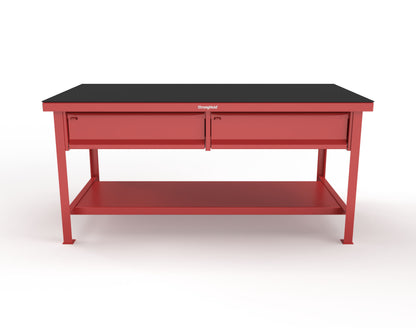 Extreme Duty 7 GA Shop Table with ABS Top, 2 Drawers, 1 Shelf - 72 In. x 36 In. D x 34 In. H - T7236-2DB-ABS-3001