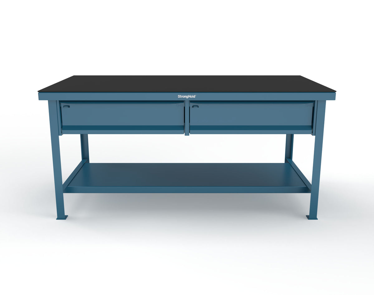 Extreme Duty 7 GA Shop Table with ABS Top, 2 Drawers, 1 Shelf - 72 In. x 36 In. D x 34 In. H - T7236-2DB-ABS-5010