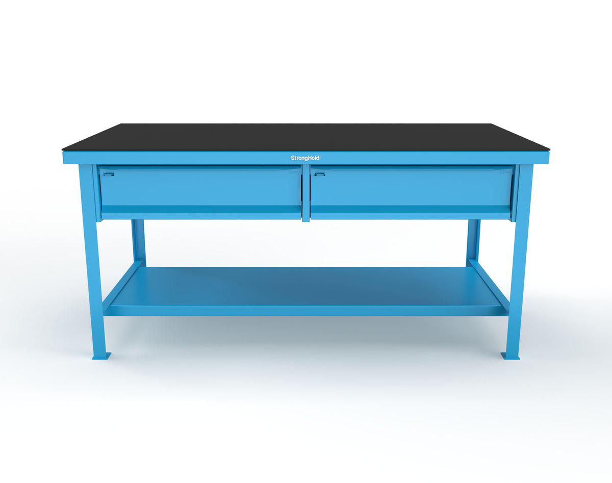Extreme Duty 7 GA Shop Table with ABS Top, 2 Drawers, 1 Shelf - 72 In. x 36 In. D x 34 In. H - T7236-2DB-ABS-5012