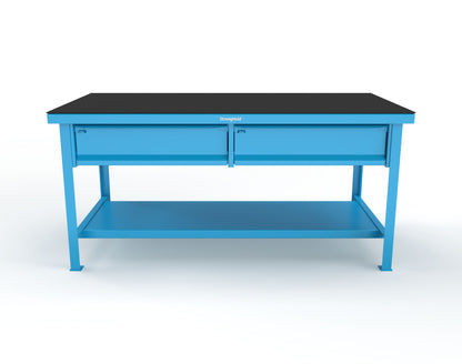 Extreme Duty 7 GA Shop Table with ABS Top, 2 Drawers, 1 Shelf - 72 In. x 36 In. D x 34 In. H - T7236-2DB-ABS-5012