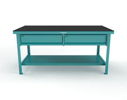 Extreme Duty 7 GA Shop Table with ABS Top, 2 Drawers, 1 Shelf - 72 In. x 36 In. D x 34 In. H - T7236-2DB-ABS-5021
