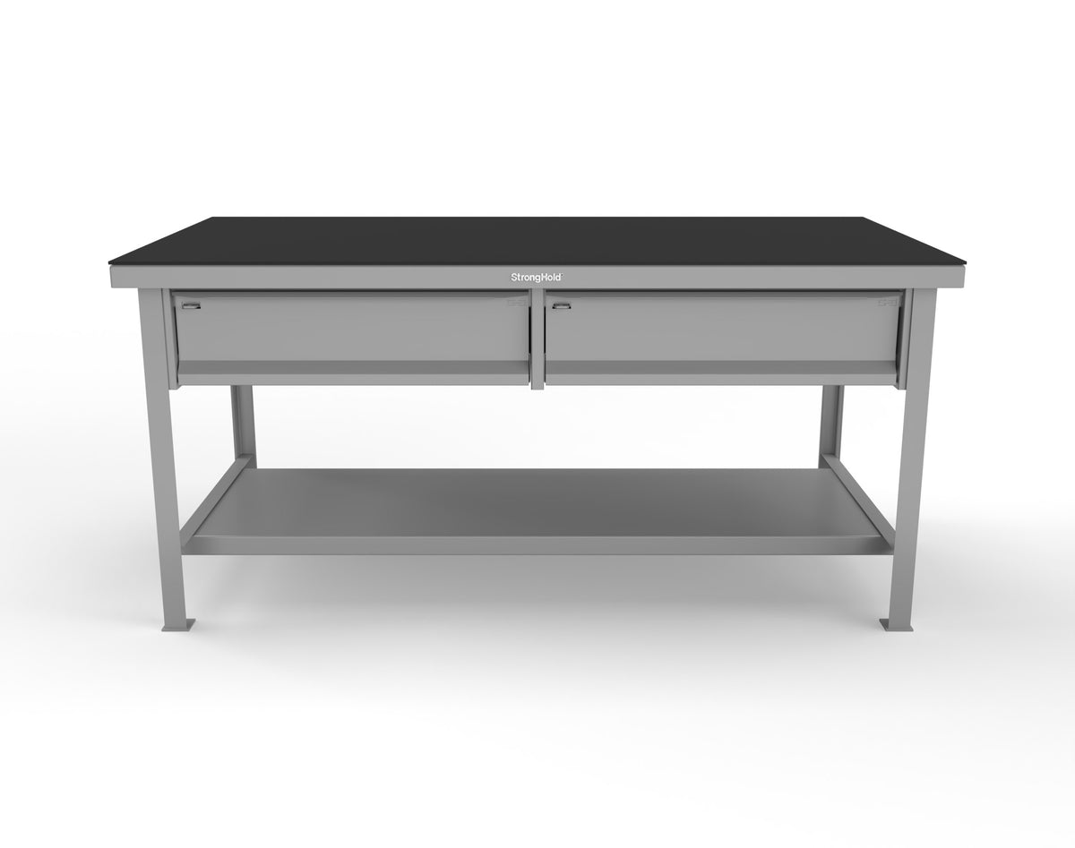 Extreme Duty 7 GA Shop Table with ABS Top, 2 Drawers, 1 Shelf - 72 In. x 36 In. D x 34 In. H - T7236-2DB-ABS-7037