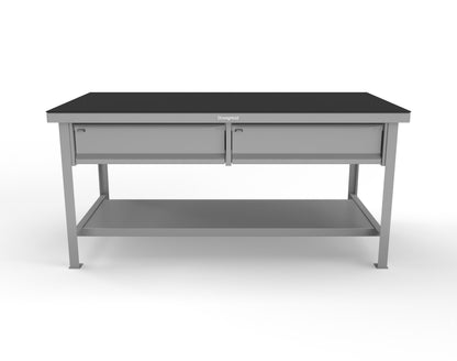 Extreme Duty 7 GA Shop Table with ABS Top, 2 Drawers, 1 Shelf - 72 In. x 36 In. D x 34 In. H - T7236-2DB-ABS-7037