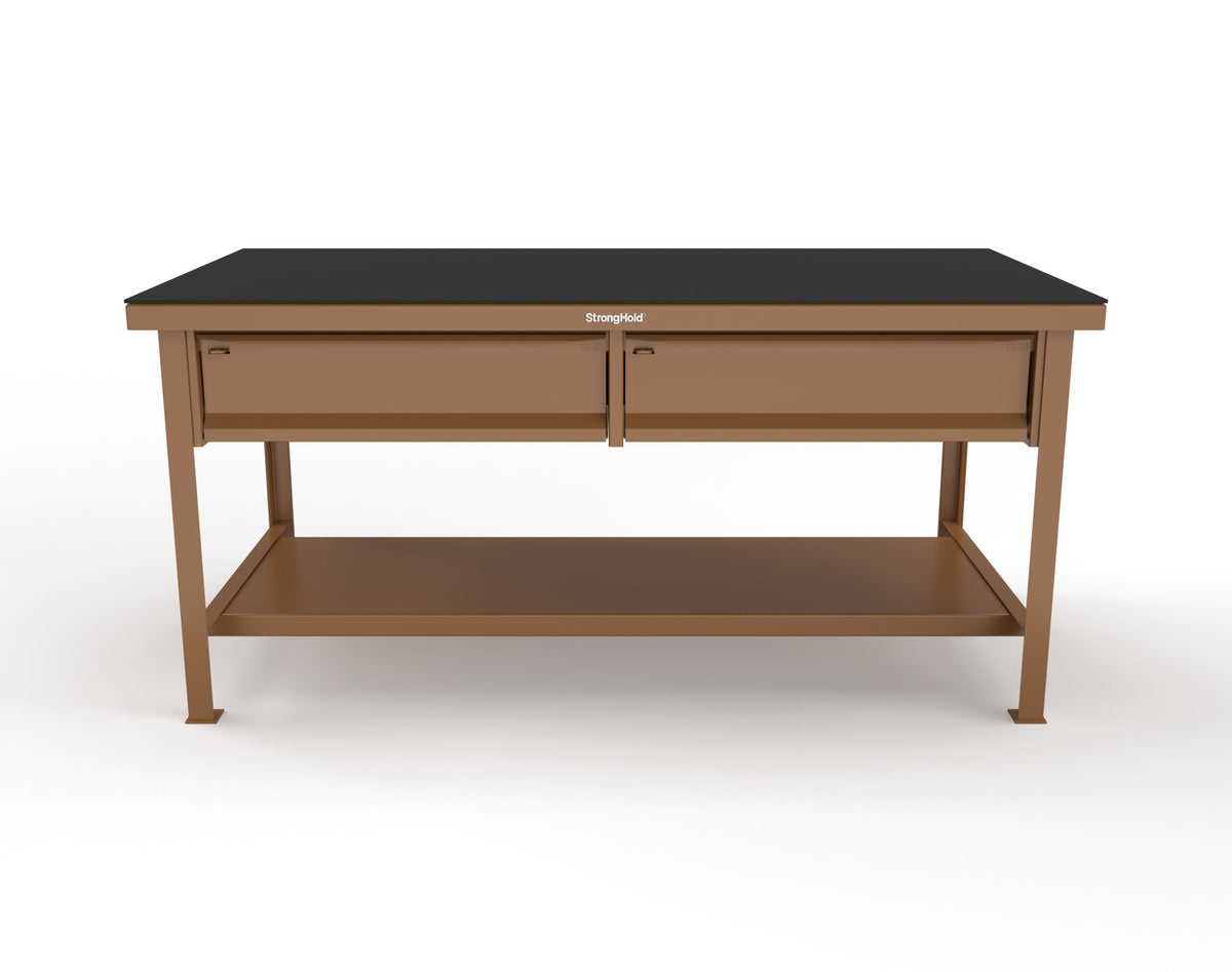 Extreme Duty 7 GA Shop Table with ABS Top, 2 Drawers, 1 Shelf - 72 In. x 36 In. D x 34 In. H - T7236-2DB-ABS-8025