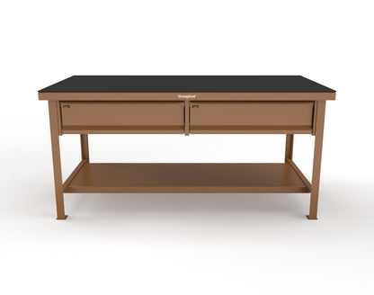 Extreme Duty 7 GA Shop Table with ABS Top, 2 Drawers, 1 Shelf - 72 In. x 36 In. D x 34 In. H - T7236-2DB-ABS-8025