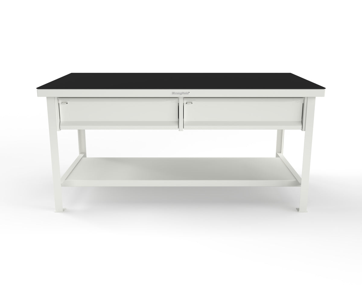 Extreme Duty 7 GA Shop Table with ABS Top, 2 Drawers, 1 Shelf - 72 In. x 36 In. D x 34 In. H - T7236-2DB-ABS-9003
