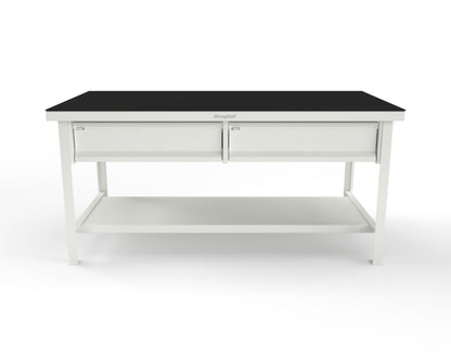 Extreme Duty 7 GA Shop Table with ABS Top, 2 Drawers, 1 Shelf - 72 In. x 36 In. D x 34 In. H - T7236-2DB-ABS-9003