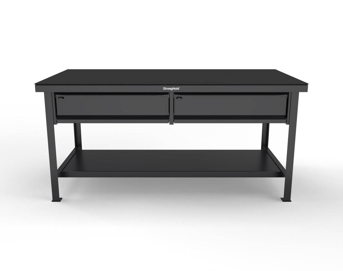 Extreme Duty 7 GA Shop Table with ABS Top, 2 Drawers, 1 Shelf - 72 In. x 36 In. D x 34 In. H - T7236-2DB-ABS-9005