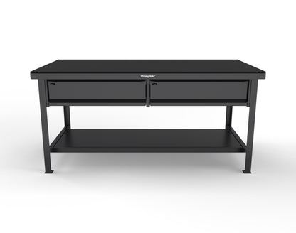 Extreme Duty 7 GA Shop Table with ABS Top, 2 Drawers, 1 Shelf - 72 In. x 36 In. D x 34 In. H - T7236-2DB-ABS-9005