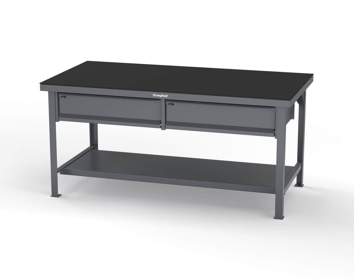 Extreme Duty 7 GA Shop Table with ABS Top, 2 Drawers, 1 Shelf - 72 In. x 36 In. D x 34 In. H - T7236-2DB-ABS-7024