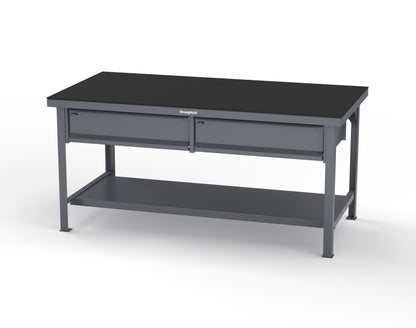 Extreme Duty 7 GA Shop Table with ABS Top, 2 Drawers, 1 Shelf - 72 In. x 36 In. D x 34 In. H - T7236-2DB-ABS-7024