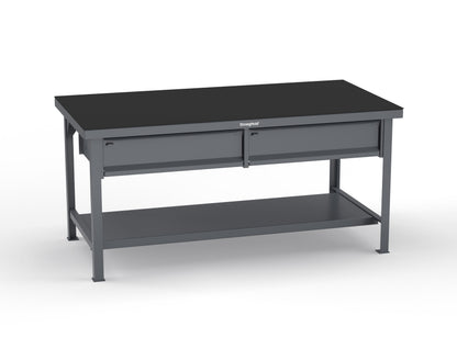 Extreme Duty 7 GA Shop Table with ABS Top, 2 Drawers, 1 Shelf - 72 In. x 36 In. D x 34 In. H - T7236-2DB-ABS-7024
