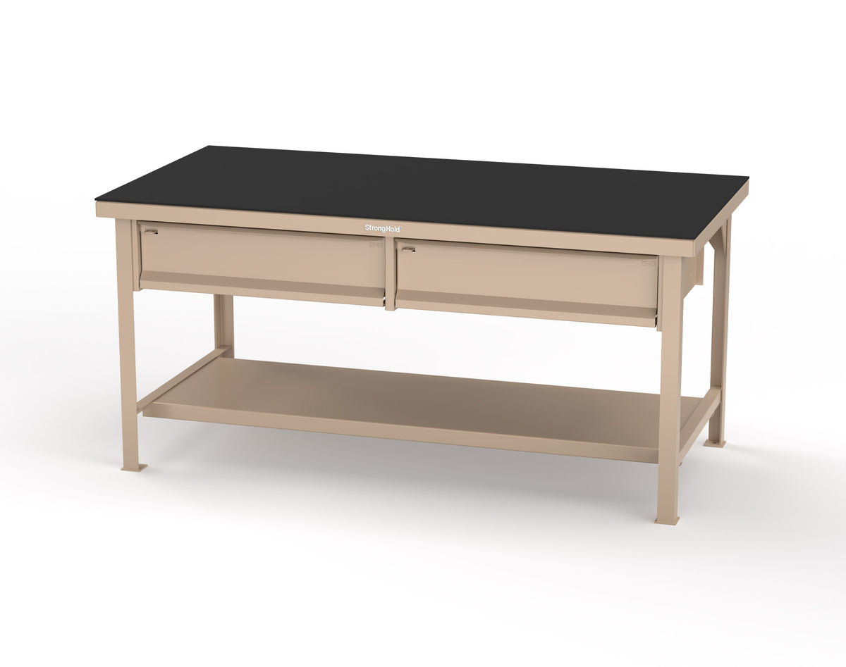 Extreme Duty 7 GA Shop Table with ABS Top, 2 Drawers, 1 Shelf - 72 In. x 36 In. D x 34 In. H - T7236-2DB-ABS-1019