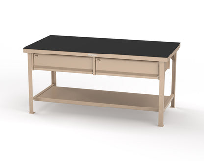 Extreme Duty 7 GA Shop Table with ABS Top, 2 Drawers, 1 Shelf - 72 In. x 36 In. D x 34 In. H - T7236-2DB-ABS-1019