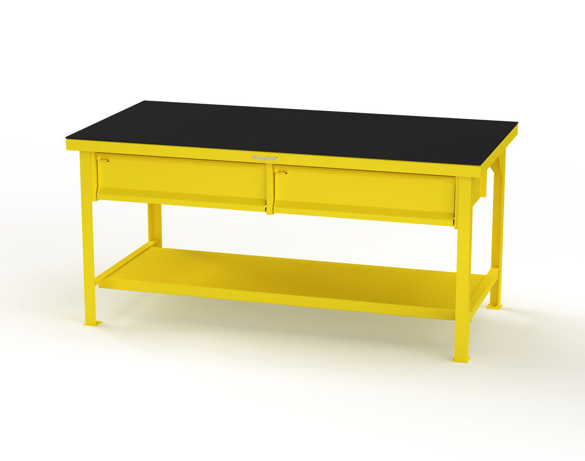 Extreme Duty 7 GA Shop Table with ABS Top, 2 Drawers, 1 Shelf - 72 In. x 36 In. D x 34 In. H - T7236-2DB-ABS-1023