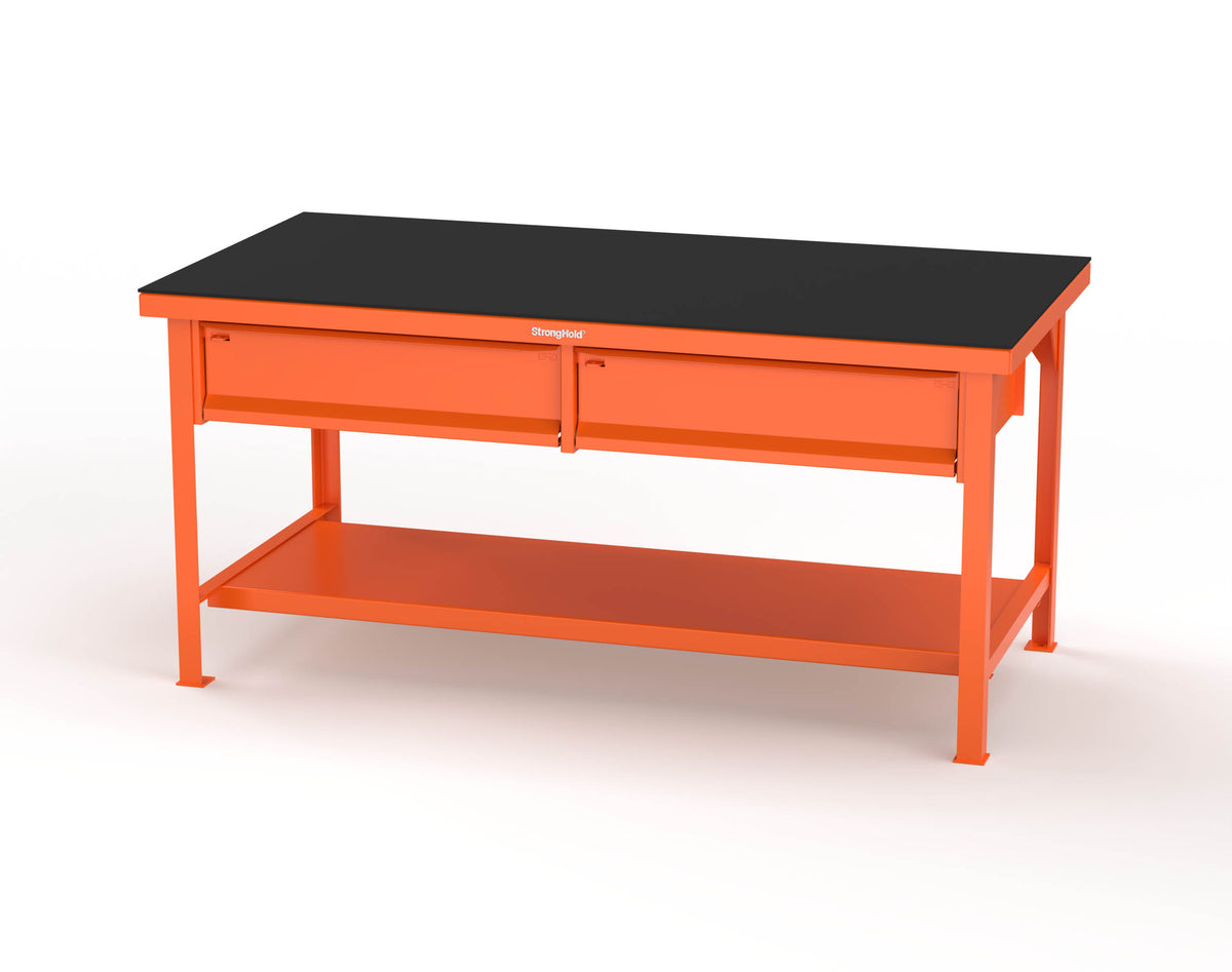 Extreme Duty 7 GA Shop Table with ABS Top, 2 Drawers, 1 Shelf - 72 In. x 36 In. D x 34 In. H - T7236-2DB-ABS-2004