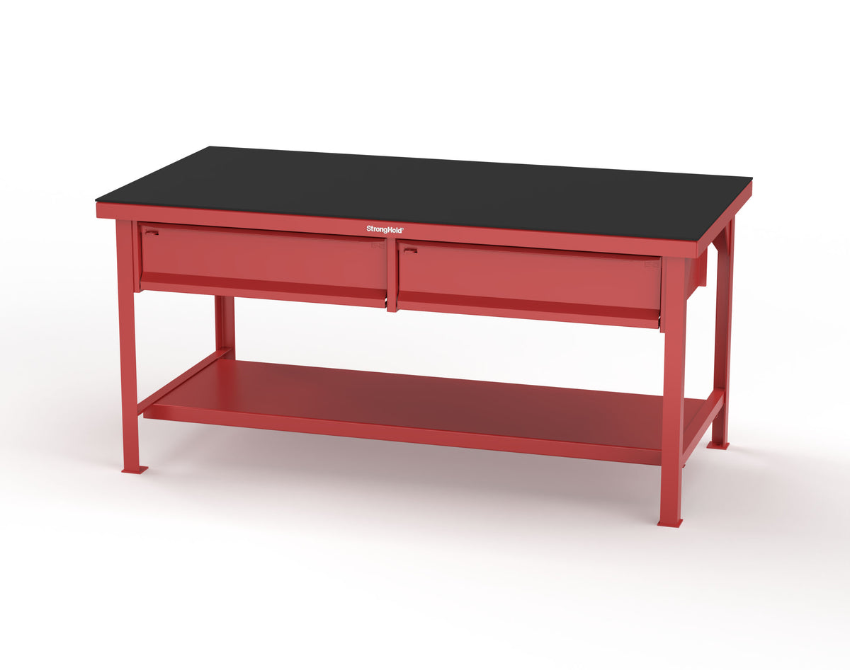 Extreme Duty 7 GA Shop Table with ABS Top, 2 Drawers, 1 Shelf - 72 In. x 36 In. D x 34 In. H - T7236-2DB-ABS-3001