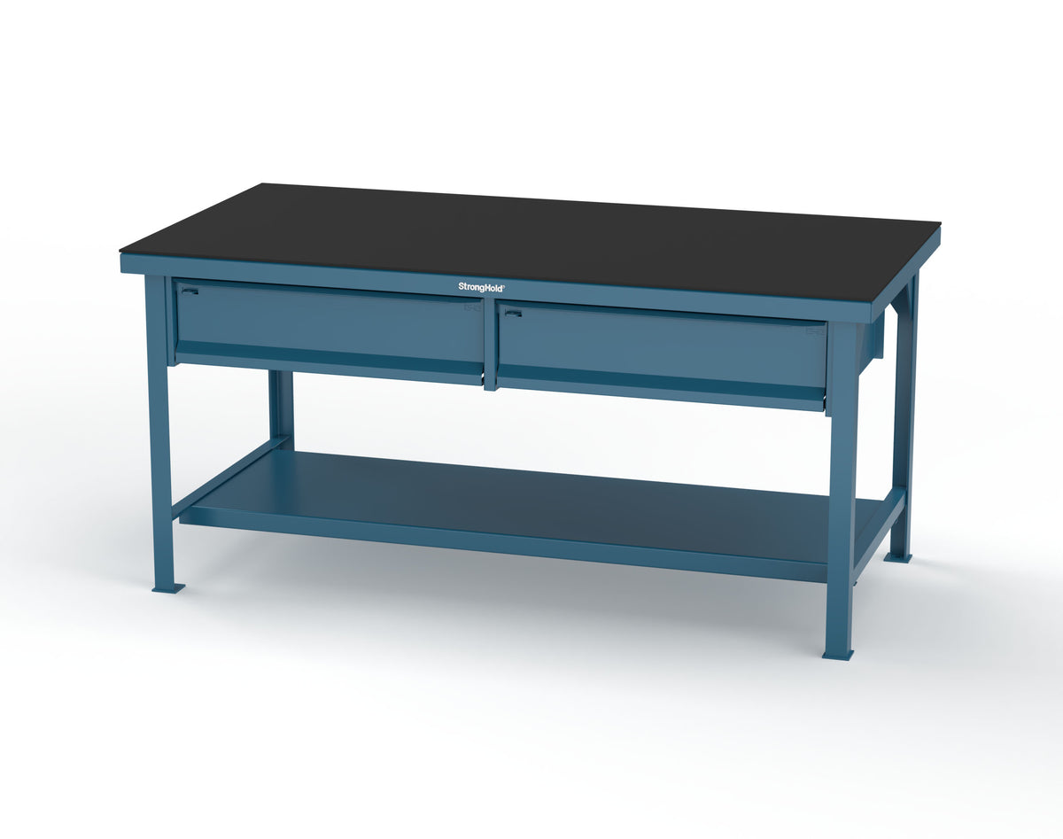 Extreme Duty 7 GA Shop Table with ABS Top, 2 Drawers, 1 Shelf - 72 In. x 36 In. D x 34 In. H - T7236-2DB-ABS-5010