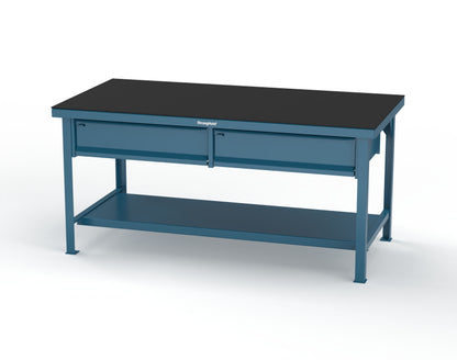 Extreme Duty 7 GA Shop Table with ABS Top, 2 Drawers, 1 Shelf - 72 In. x 36 In. D x 34 In. H - T7236-2DB-ABS-5010
