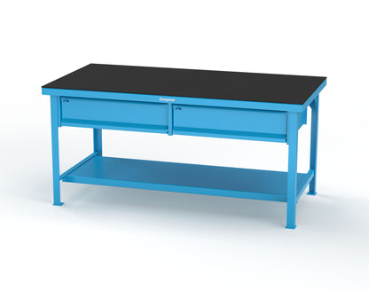 Extreme Duty 7 GA Shop Table with ABS Top, 2 Drawers, 1 Shelf - 72 In. x 36 In. D x 34 In. H - T7236-2DB-ABS-5012