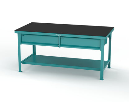 Extreme Duty 7 GA Shop Table with ABS Top, 2 Drawers, 1 Shelf - 72 In. x 36 In. D x 34 In. H - T7236-2DB-ABS-5021