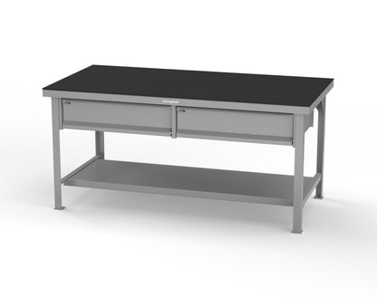 Extreme Duty 7 GA Shop Table with ABS Top, 2 Drawers, 1 Shelf - 72 In. x 36 In. D x 34 In. H - T7236-2DB-ABS-7037